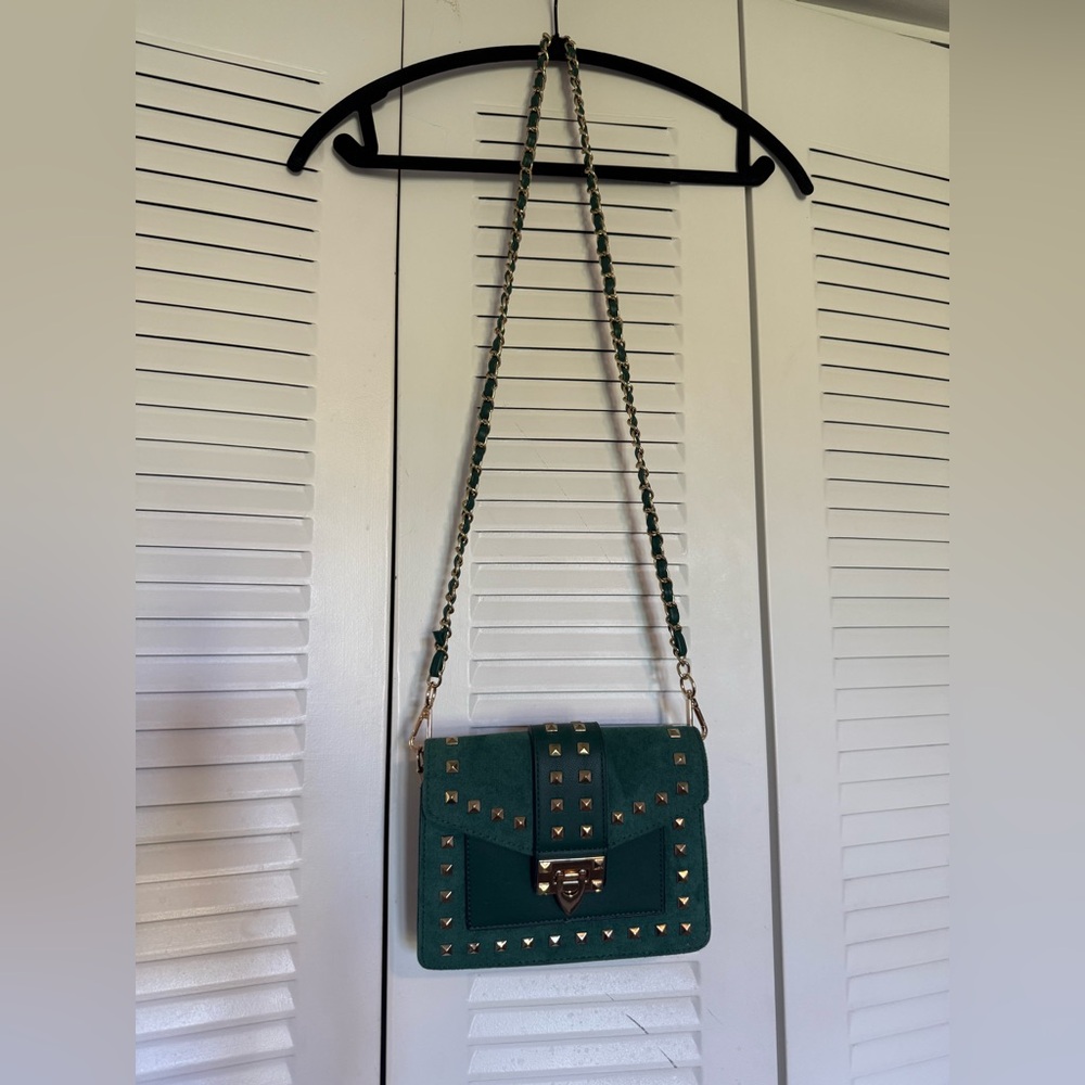 Chic Green Studded Crossbody Bag